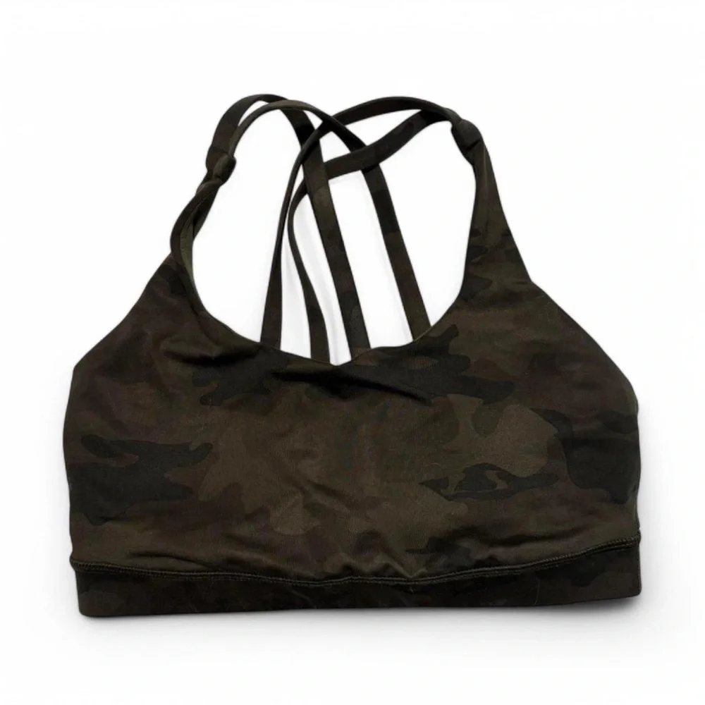 Lululemon Women's 4 Energy Sports Bra Green Camo Yoga Athletic Workout
